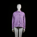 Reserved - Trucker jacket - Lavender - Size 158 - Light purple button-up jacket with front chest flap pockets and cartoon-style cat illustration on the back with the word 